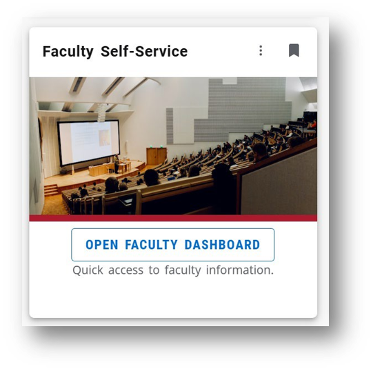Card titled Faculty Self-Service Card with an image of a college lecture hall