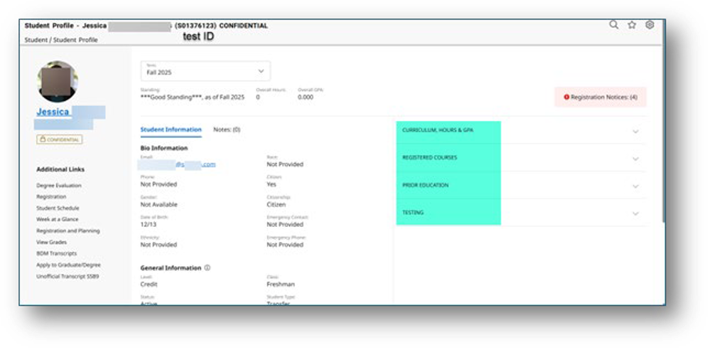 The detailed student information page